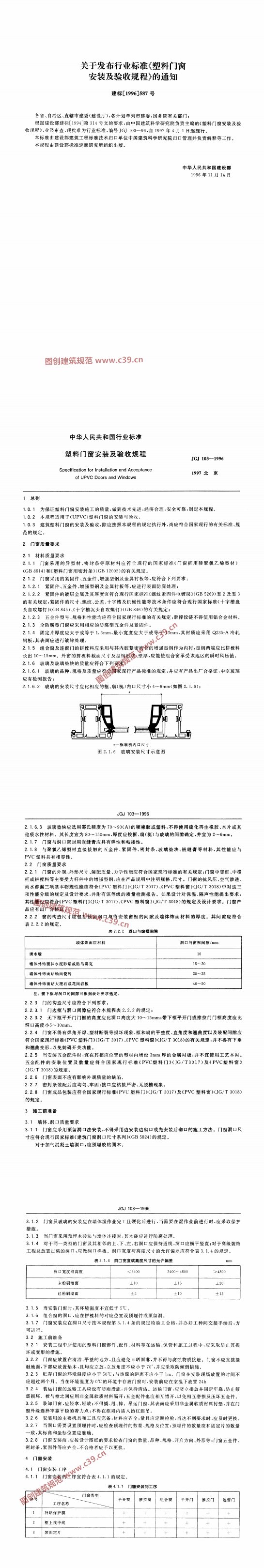 塑料门窗安装及验收规程 内容预览