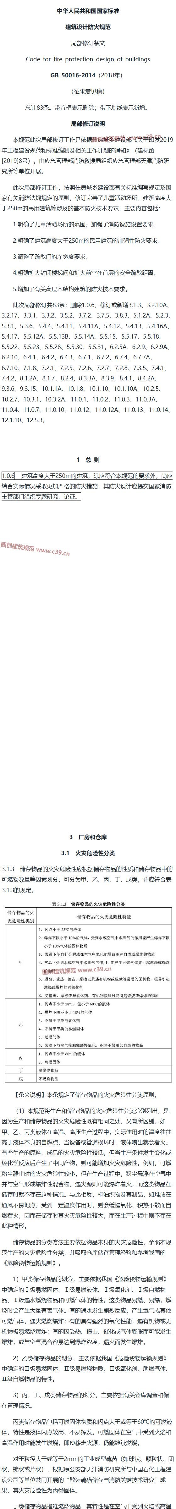 《建筑设计防火规范》局部修订条文（征求意见稿） 内容预览